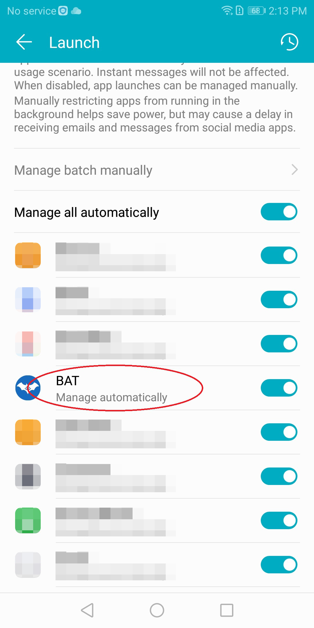 Locate BAT app on Launch list